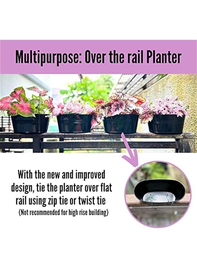 بلاك ميتال آيرون زارع للأعشاب الخارجي (6 قطع، 11.8 بوصة) أواني الزهور المعلقة على درابزين السطح، دلو سياج خارجي، تصميم ريفي بوهيمي، حوامل للنباتات مثبتة على الحائط، صناديق نوافذ، زخارف للشرفات - Image 5