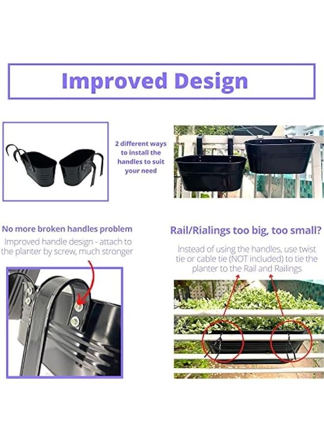 بلاك ميتال آيرون زارع للأعشاب الخارجي (6 قطع، 11.8 بوصة) أواني الزهور المعلقة على درابزين السطح، دلو سياج خارجي، تصميم ريفي بوهيمي، حوامل للنباتات مثبتة على الحائط، صناديق نوافذ، زخارف للشرفات - Image 3