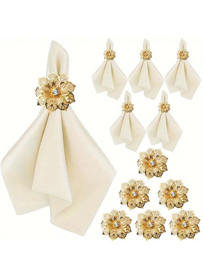 Champagne Satin Napkin And Ring Set 12Pcs For Wedding Holiday Formal Dining - Image 1