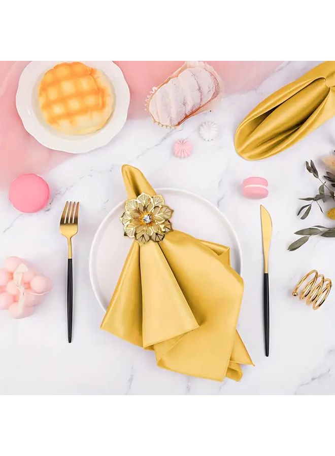 Champagne Satin Napkin And Ring Set 12Pcs For Wedding Holiday Formal Dining - Image 4