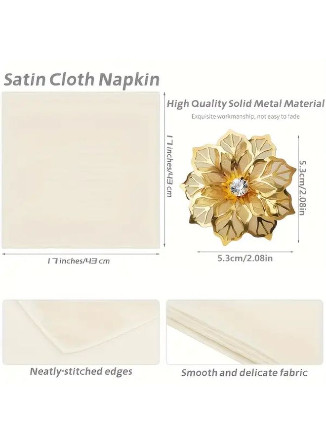 Champagne Satin Napkin And Ring Set 12Pcs For Wedding Holiday Formal Dining - Image 3
