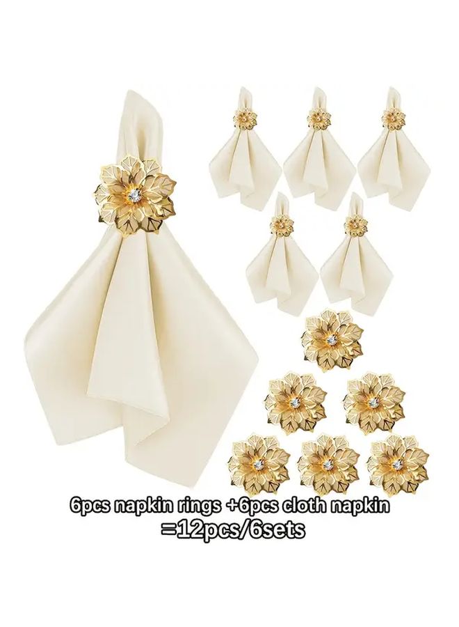Champagne Satin Napkin And Ring Set 12Pcs For Wedding Holiday Formal Dining - Image 5