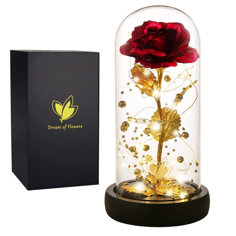 Dream of Flowers Mothers Day Birthday Gifts for MomMothers Day Flower Galaxy Artificial Flower with 2 Lights Mode Rose in Glass Dome Colorful Gold Foil RoseWedding Valentines Birthday Gifts for Women 