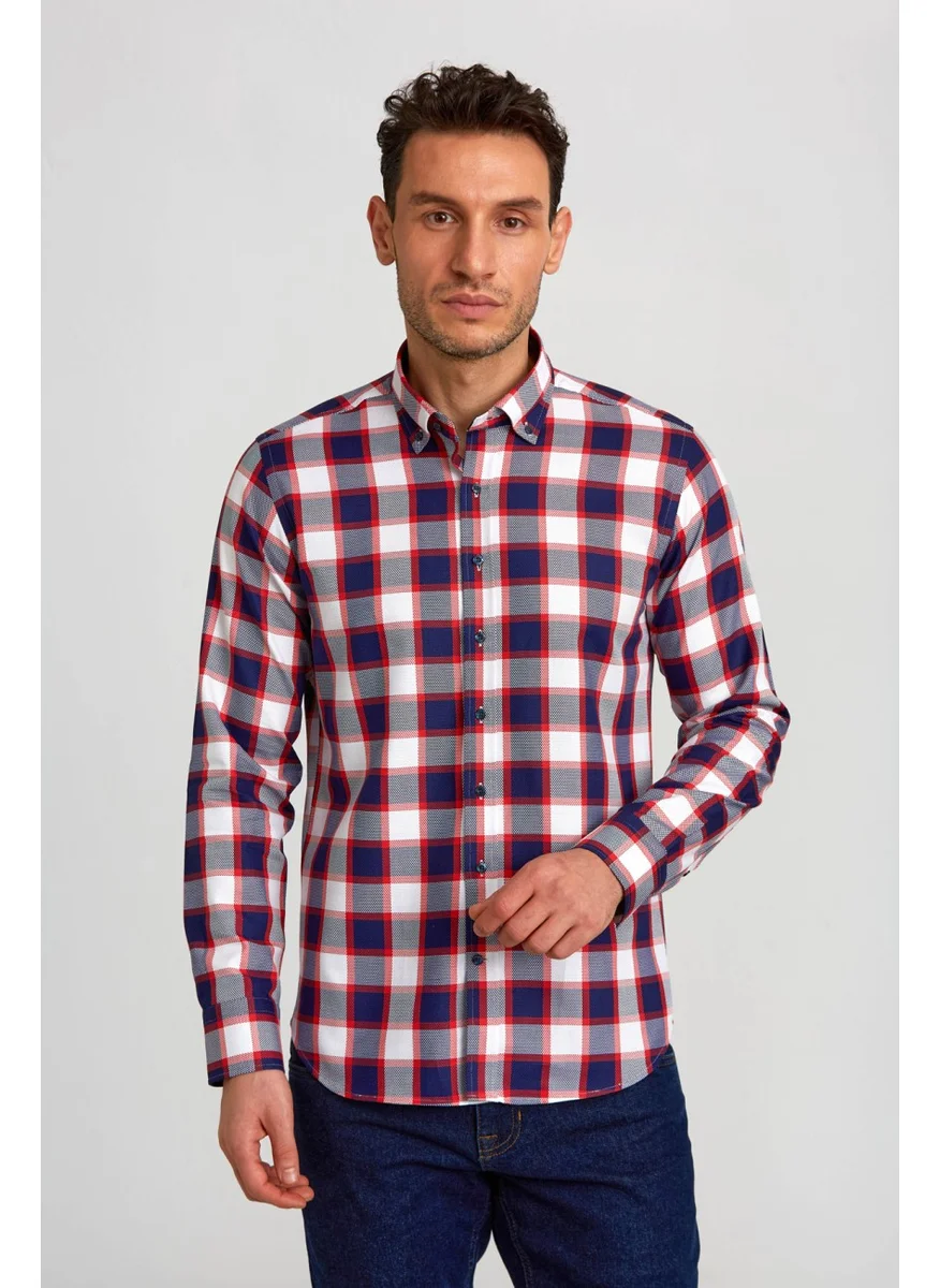 Bisse Sports ShirtRegular Fitu.kolpaşa Collar Plaid Red GMEKS0122300221_D24