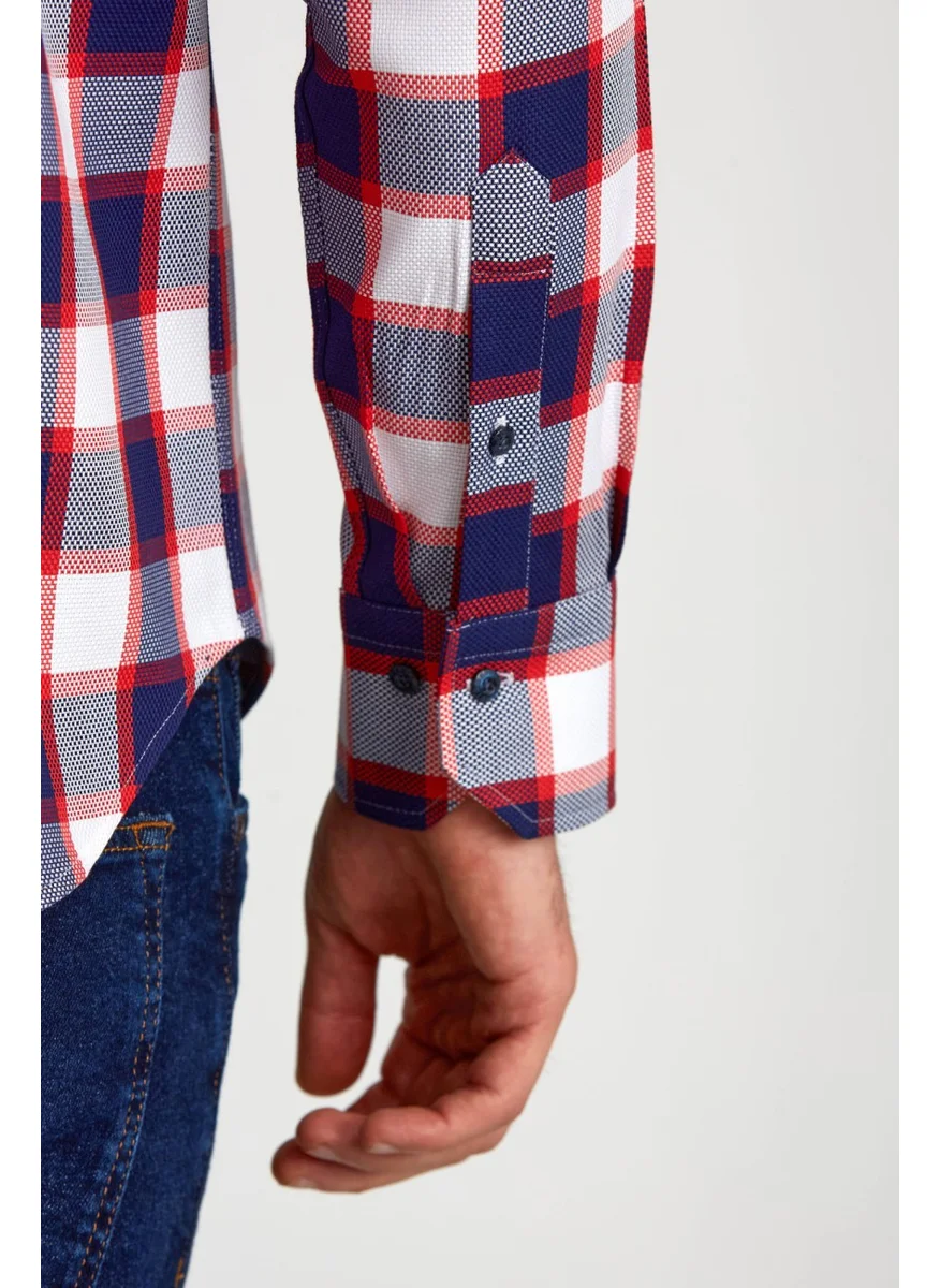 Bisse Sports ShirtRegular Fitu.kolpaşa Collar Plaid Red GMEKS0122300221_D24