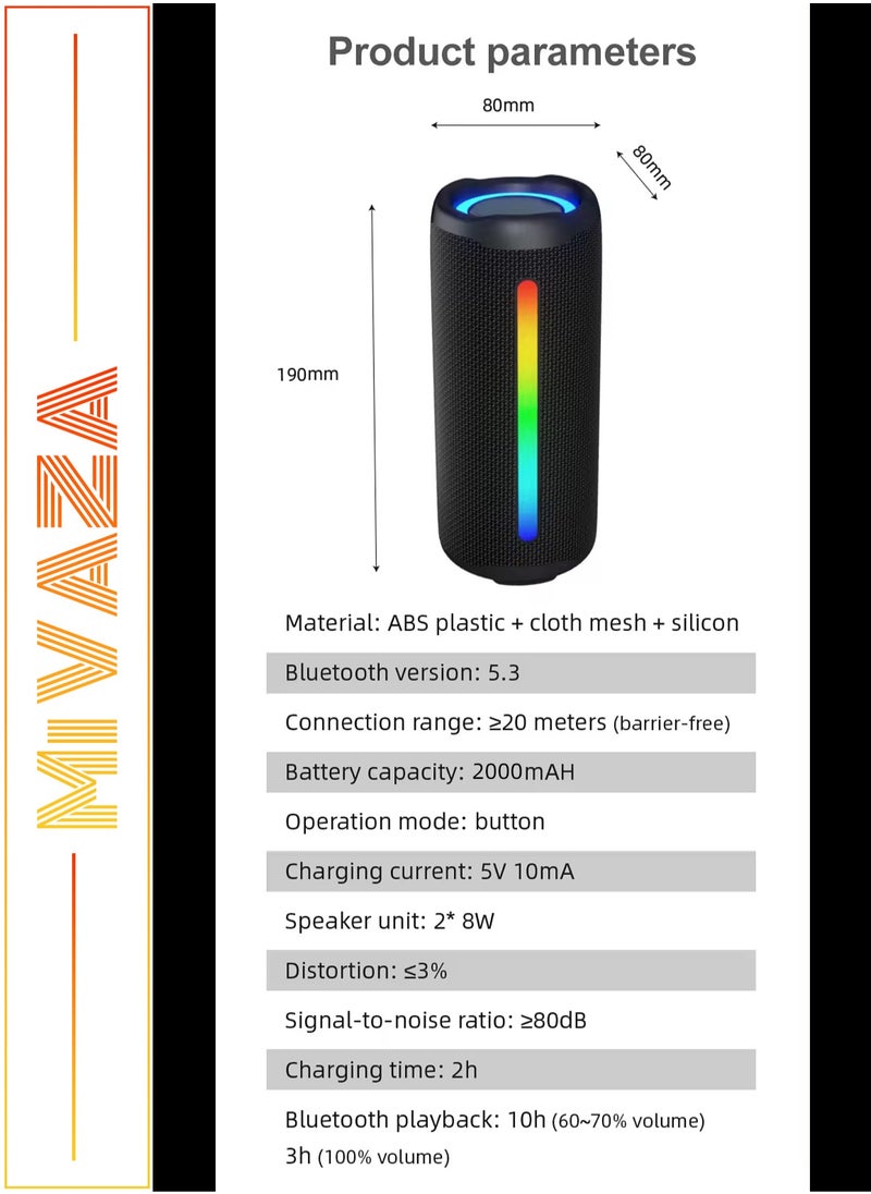 Mi VAZA - Wireless Bluetooth Speaker - Portable Mini Speaker With Battery and Bluetooth - 2x8 W Subwoofer with RGB Ambient Light - TWS Stereo Sound - IPX5 Waterproof - Support TF Card - Image 1