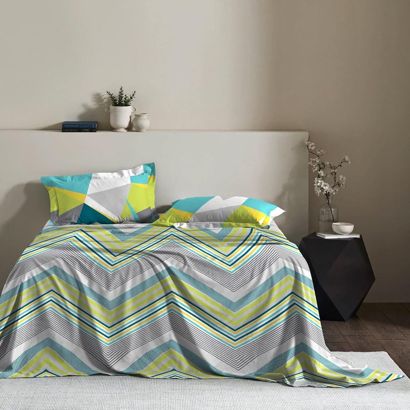 Trident TRIDENT Carnival Gift Box Collection 100 Cotton Bed Sheet 3Piece Set 1 Bedsheet and 2 Pillowcases Anti Microbial Finish 144 Thread CountQueen Size SheetBenett Aqua  - Image 2
