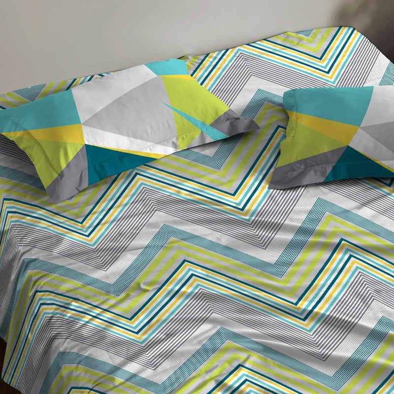 Trident TRIDENT Carnival Gift Box Collection 100 Cotton Bed Sheet 3Piece Set 1 Bedsheet and 2 Pillowcases Anti Microbial Finish 144 Thread CountQueen Size SheetBenett Aqua  - Image 3