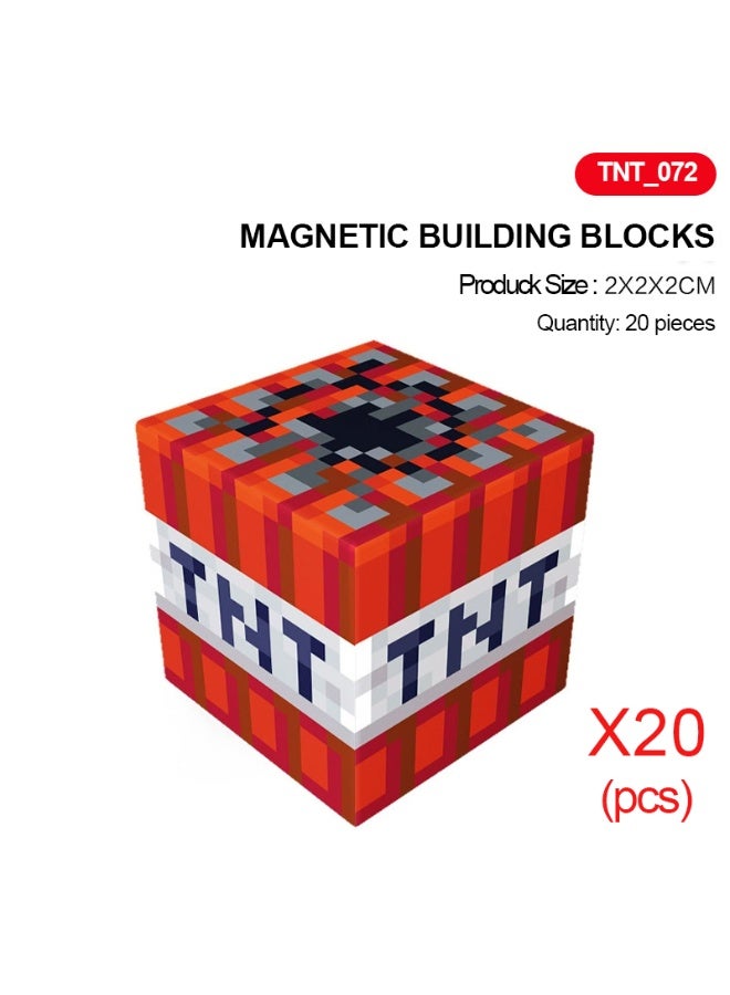 ماين كرافت 20 قطعة من مكعبات البناء المغناطيسية بتصميم شخصيات ماينكرافت، كتل لعب قابلة للتكديس - Image 1