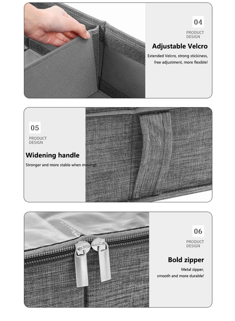 عربست 1 عبوة من منظم الملابس، حقيبة تخزين الملابس، قماش سميك ومقابض معززة للألحفة والبطانيات والفراش، قابلة للطي مع سحاب قوي، نافذة شفافة (رمادي) - Image 3