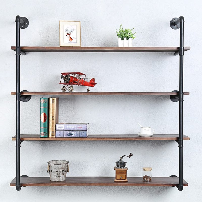 Industrial Pipe Shelving Wall Mounted48in Rustic Metal Floating ShelvesSteampunk Real Wood Book ShelvesWall Shelf Unit Bookshelf Hanging Wall ShelvesFarmhouse Kitchen Bar Shelving4 Tier
