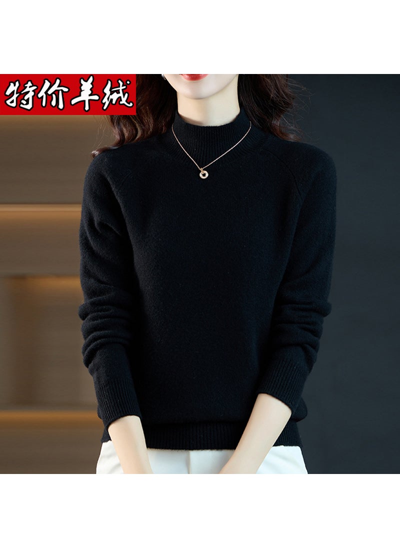 Generic - Autumn/Winter New Womens Half-Polo Turtle Neck Sweater Versatile Knitted Top Pure Wool Base Layer Top Pullover Red - Image 1