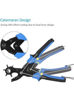 Y&D Leather Hole Punch, Belt Puncher, Rotary Punch Kit, Heavy Duty Revolving Plier Tool with 2 Extra Plates and Ruler, Multi Sized for Crafts, Card, Rubber  - Image 2
