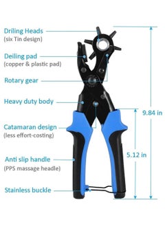 Y&D Leather Hole Punch, Belt Puncher, Rotary Punch Kit, Heavy Duty Revolving Plier Tool with 2 Extra Plates and Ruler, Multi Sized for Crafts, Card, Rubber  - Image 3