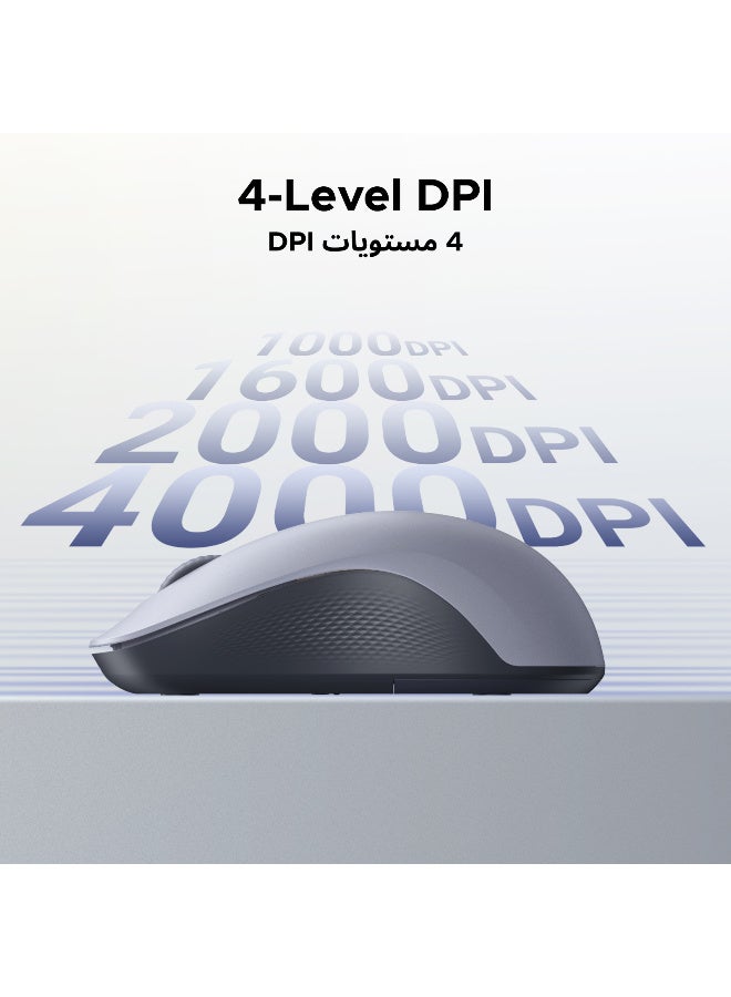 يو جرين Mouse Wireless Bluetooth Mouse Dual Mode USB & Bluetooth Two Devices Supported 10M Distance, Silent Click 4 Adjustable DPI Up to 4000 Ergonomic Design Smooth Scroll Skin-friendly Material Plug & Play - Image 3