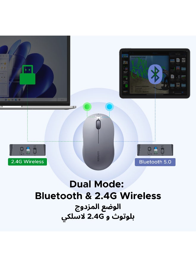 يو جرين Mouse Wireless Bluetooth Mouse Dual Mode USB & Bluetooth Two Devices Supported 10M Distance, Silent Click 4 Adjustable DPI Up to 4000 Ergonomic Design Smooth Scroll Skin-friendly Material Plug & Play - Image 2