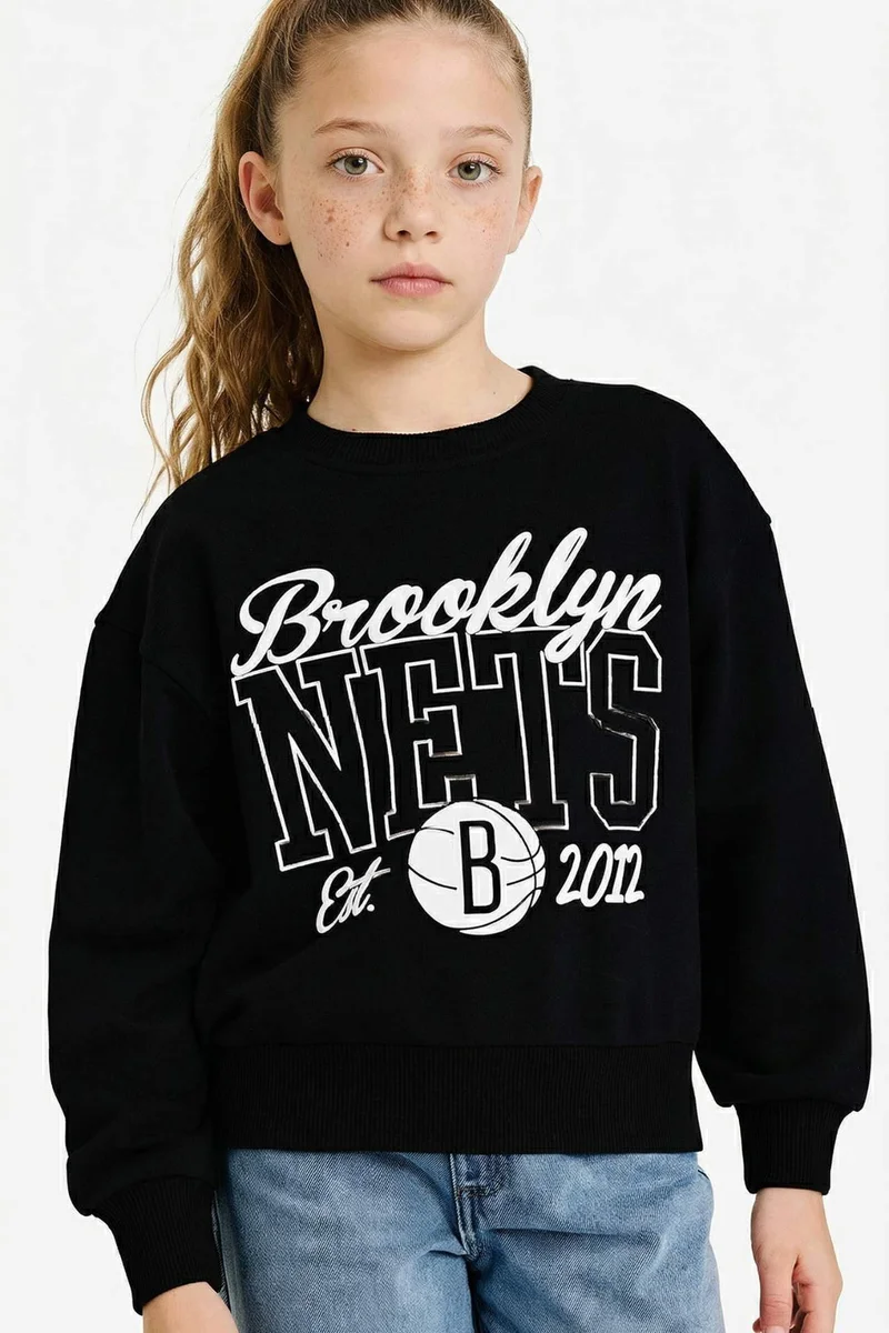 ديفاكتو Girl Oversize Fit Crew Neck Slogan Print Sweatshirt