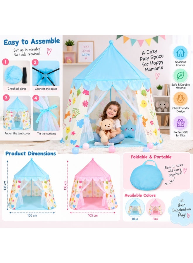 Foldable Kids Play Tent House – Indoor & Outdoor Princess Playhouse with Colorful Floral Design - Image 2