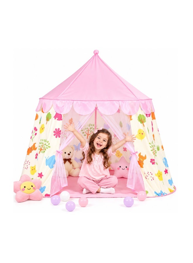 Foldable Kids Play Tent House – Indoor & Outdoor Princess Playhouse with Colorful Floral Design - Image 1