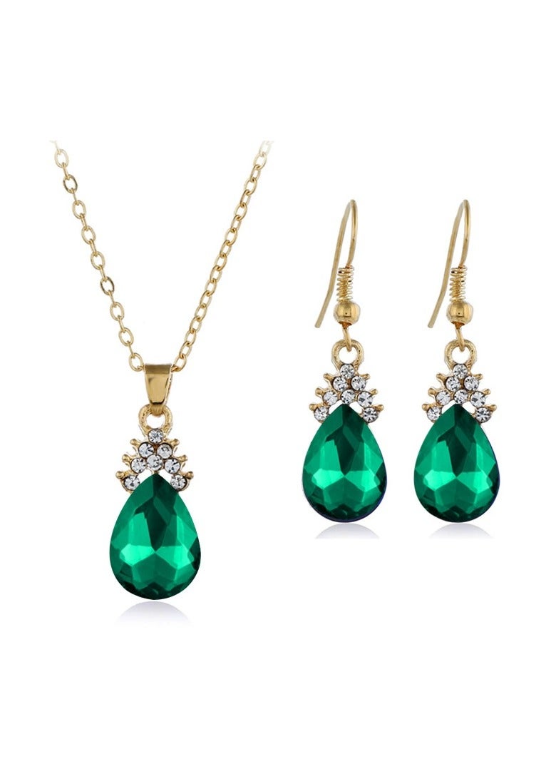 Goolsky Emerald Green Vintage Jewelry Set for Women – Elegant Gemstone-Inspired Necklace & Earrings, Formal Party Gift Set
