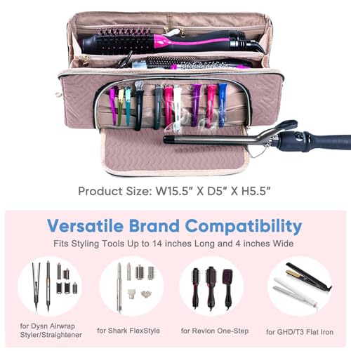 ELCUPA Large Hair Tools Travel Bag with Iron Mat - 2in1 Hair Tools Organizer for Hair Dryer Brush, Flat Irons, Straighteners, Curling Irons, Hair Bag, Makeup Bag, Cosmetic Bag for Travel Essentials - Image 3