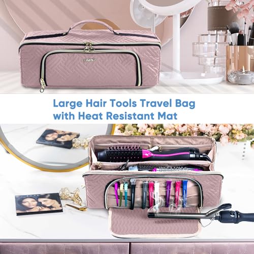 ELCUPA Large Hair Tools Travel Bag with Iron Mat - 2in1 Hair Tools Organizer for Hair Dryer Brush, Flat Irons, Straighteners, Curling Irons, Hair Bag, Makeup Bag, Cosmetic Bag for Travel Essentials - Image 5