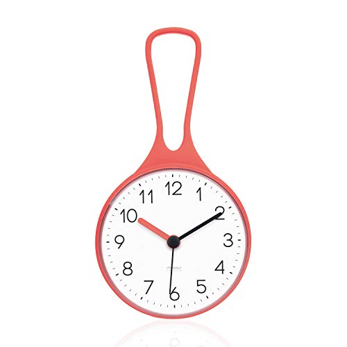mooas Mooas Loop Bathroom  Kitchen Clock Waterproof Hanging Clock with Hook NonTicking Battery Operated Orange 