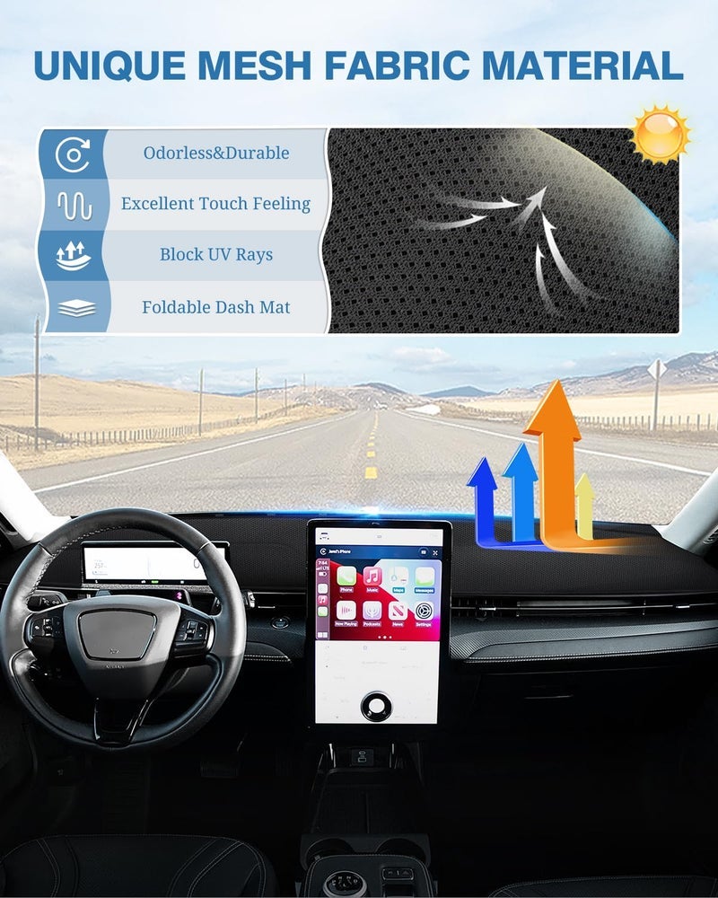 FIILINES Dash Cover Compatible with Ford Mustang Mach E 2021 2022 2023 2024 Dashboard Cover Interior Mach E Accessories Nonslip Mesh Protector No Glare - Image 4