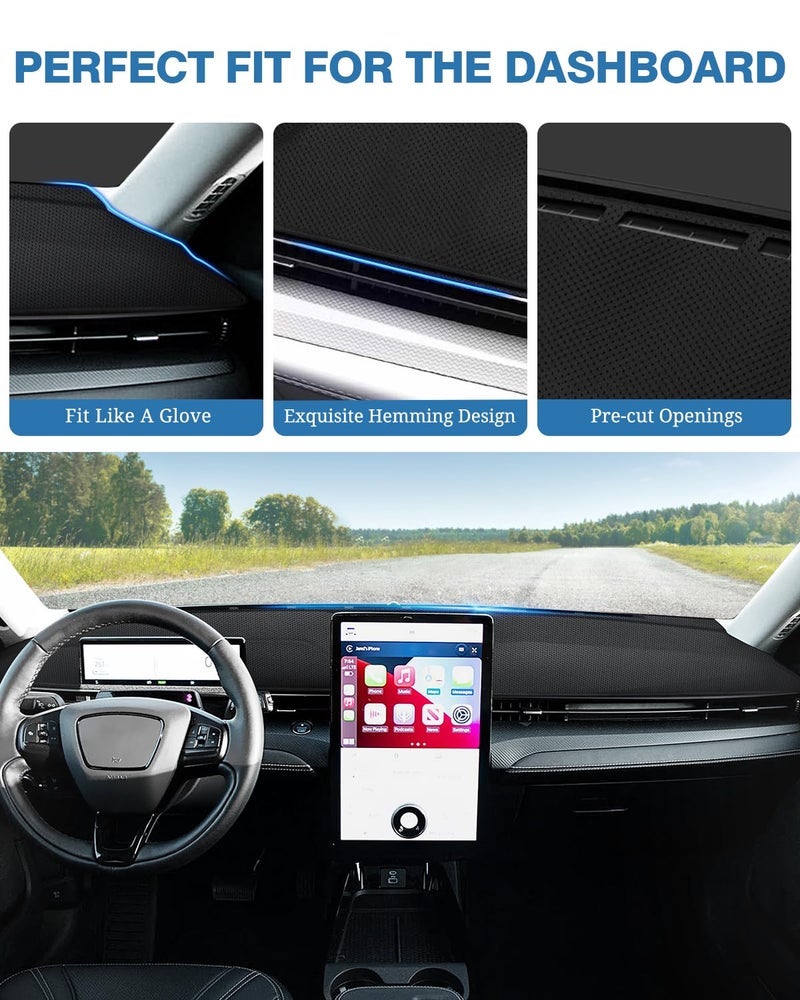 FIILINES Dash Cover Compatible with Ford Mustang Mach E 2021 2022 2023 2024 Dashboard Cover Interior Mach E Accessories Nonslip Mesh Protector No Glare - Image 3