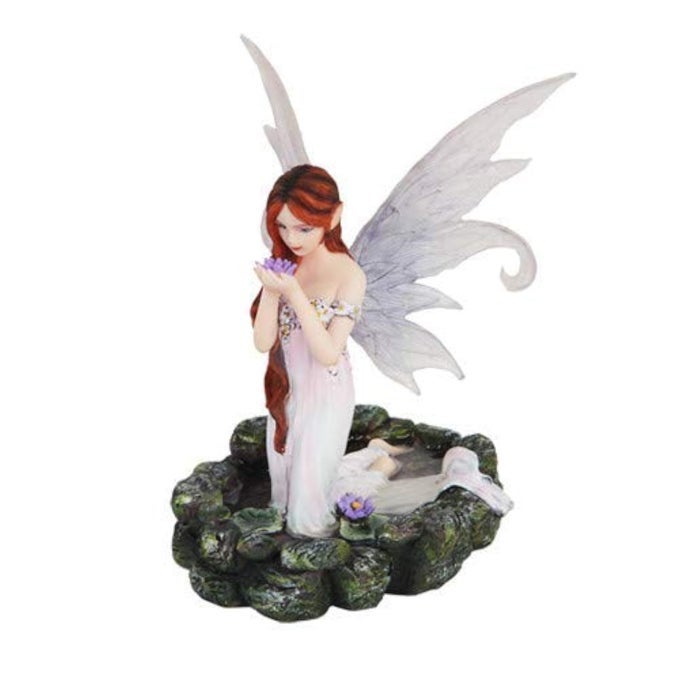WHITE WATER PRINCESS FAIRY KNEELING IN POND MYSTICAL STATUE FIGURINE
