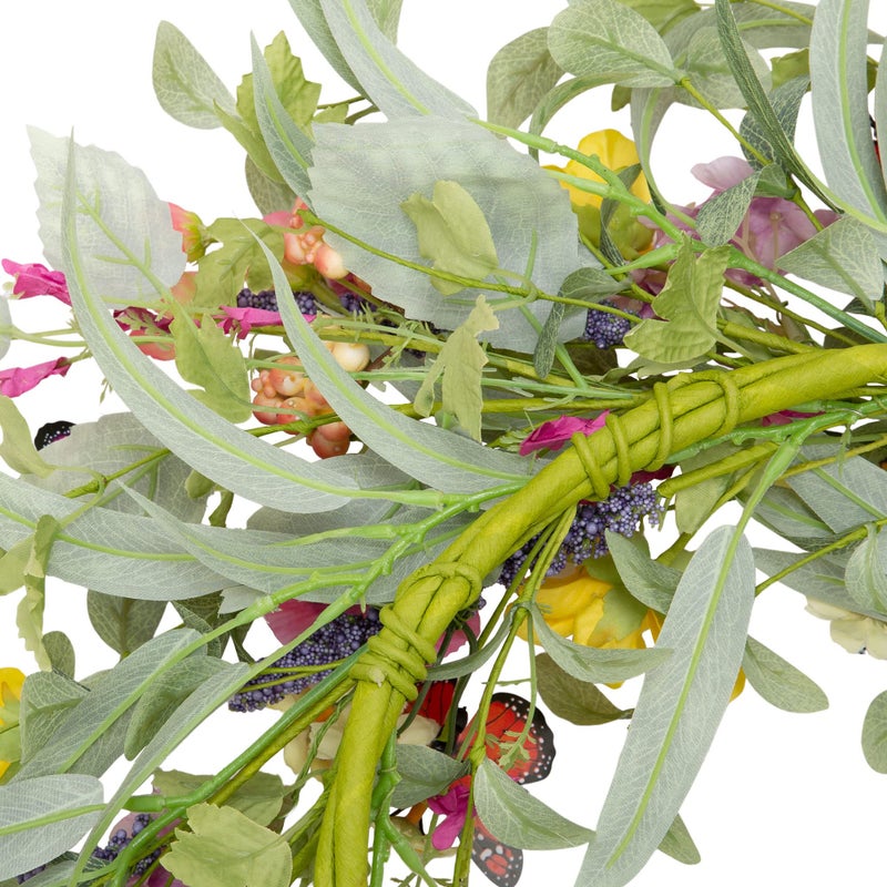 VGIA 20 inch Flower Wreath Spring Door Wreath Artificial Summer Wreath Spring Decorations with Colorful Silk Flowers and Butterflies for Home Wedding Farmhouse Holiday Decor - Image 5