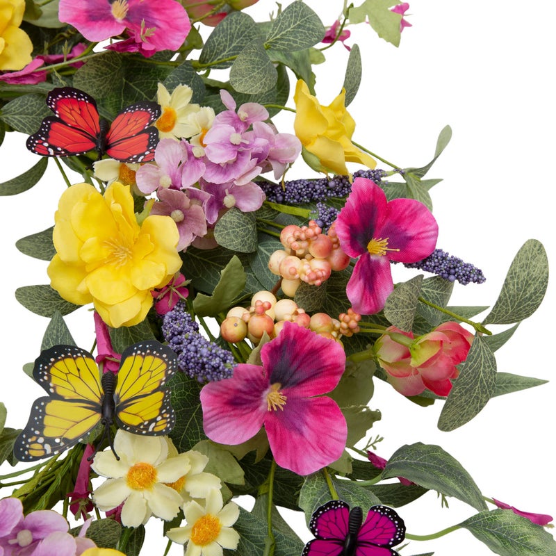VGIA 20 inch Flower Wreath Spring Door Wreath Artificial Summer Wreath Spring Decorations with Colorful Silk Flowers and Butterflies for Home Wedding Farmhouse Holiday Decor - Image 4
