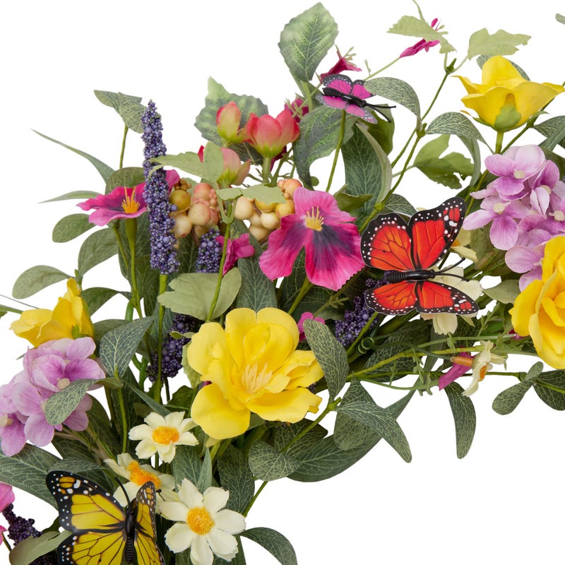 VGIA 20 inch Flower Wreath Spring Door Wreath Artificial Summer Wreath Spring Decorations with Colorful Silk Flowers and Butterflies for Home Wedding Farmhouse Holiday Decor - Image 3