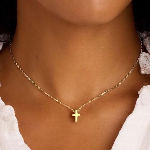 M MOOHAM Cross Necklace Jewelry for Women, Dainty 14k-Gold-Plated Tiny Small Bubble Cute Cross Pendant Necklaces for Womens, Religious Christian Gifts for Catholic Women - Image 2