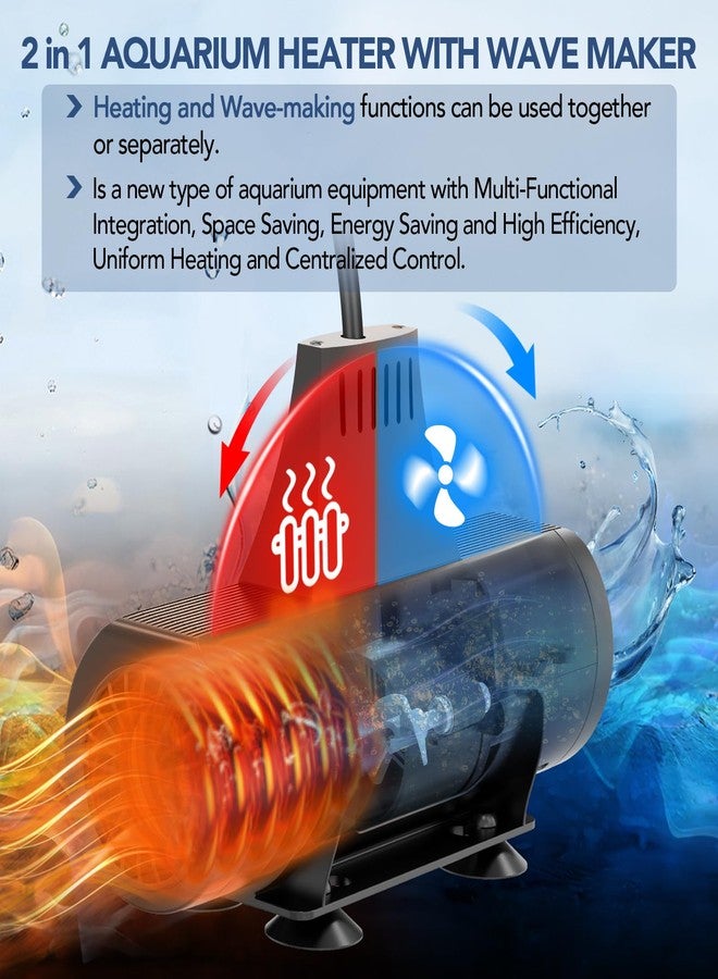 hygger 2 in 1 Aquarium Heater with Wave Maker,Submersible Fish Tank Water Circulation Pump Heater for Saltwater Freshwater,Digital Display Controller Abnormal Error Stop Protection (800W, 80~220Gal) - Image 2