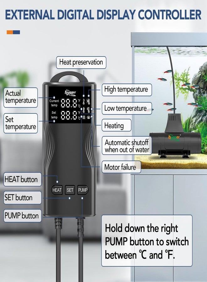 hygger 2 in 1 Aquarium Heater with Wave Maker,Submersible Fish Tank Water Circulation Pump Heater for Saltwater Freshwater,Digital Display Controller Abnormal Error Stop Protection (800W, 80~220Gal) - Image 3