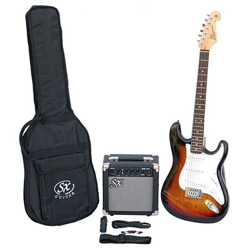 SX Guitar SE1-SK-3TS Stratocaster Electric Package Guitar - Sunburst - Image 1
