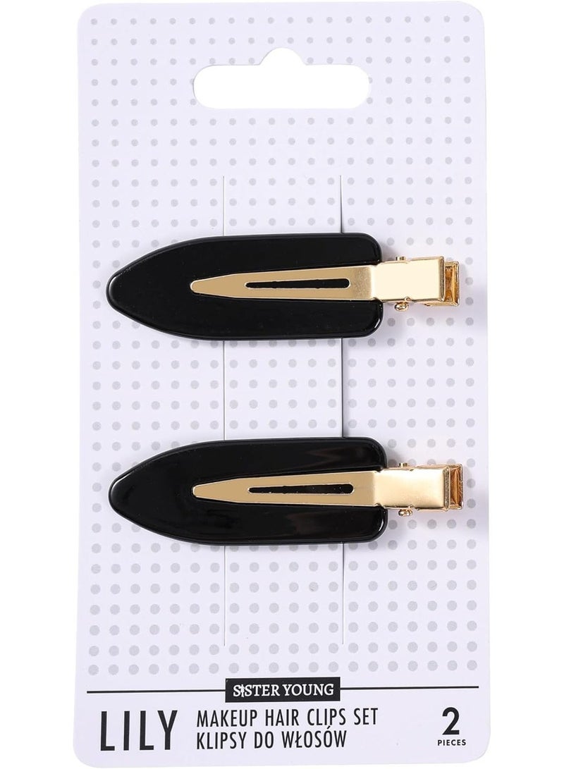 Sister Young LILY Hair Clips for Makeup & Hair Styling, Crimp-Free No Crease Hair Clips, 2 Pieces (Black) - Image 1