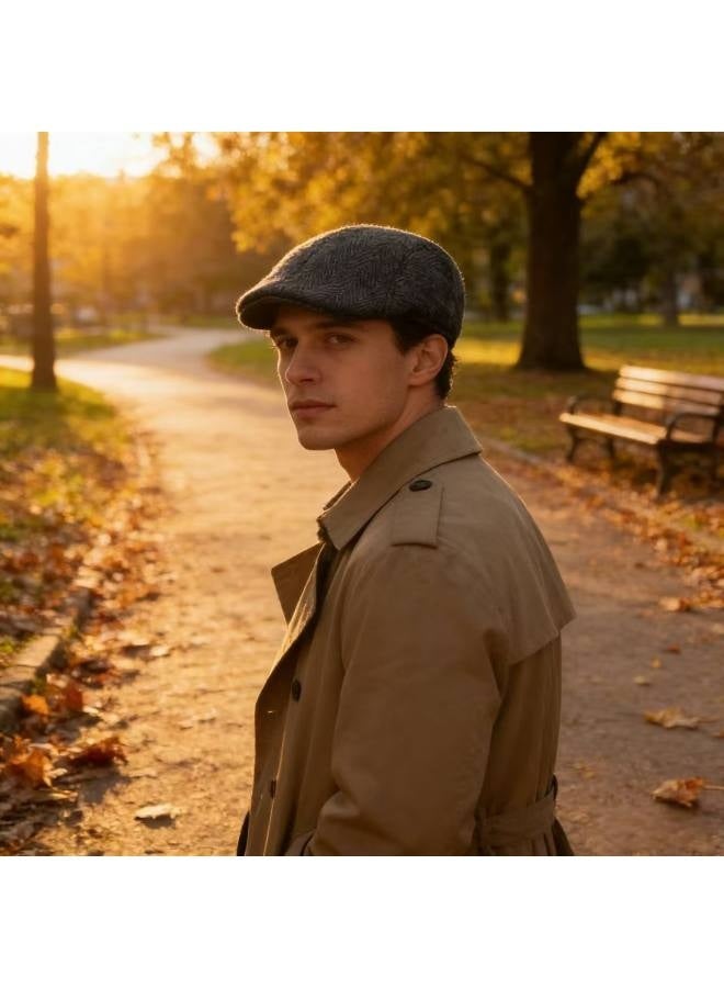 قبعة رجالية للصحف، قبعة شتوية، قبعة مسطحة لسائقي سيارات الأجرة، مقاس متوسط ​​(56-58 سم) - Image 2