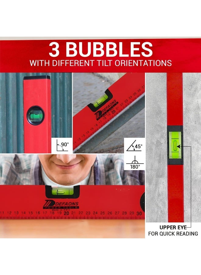DEFAONS 40cm Magnetic Spirit Level – Aluminum Torpedo Level with 3 Bubble Vials (0°, 45°, 90°), Shock-Absorbent End Caps, High-Visibility Vials & Dual Magnetic Base for Construction & DIY - Image 4