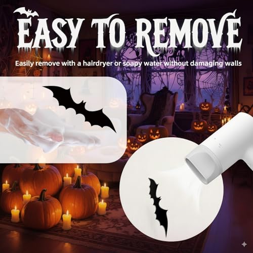Partyreal 60Pcs Bats Halloween Decorations Party Supplies, Realistic PVC 3D Black Bat Stickers for Spooky Home Decor, DIY Wall Window Decal for Bathroom & Indoor Use (4 Sizes) - Image 5