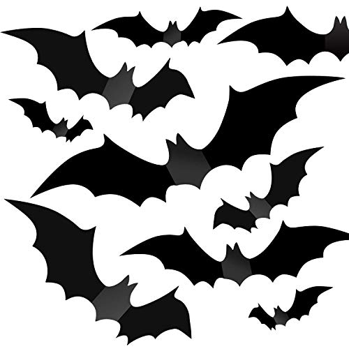 Partyreal 60Pcs Bats Halloween Decorations Party Supplies, Realistic PVC 3D Black Bat Stickers for Spooky Home Decor, DIY Wall Window Decal for Bathroom & Indoor Use (4 Sizes) - Image 1