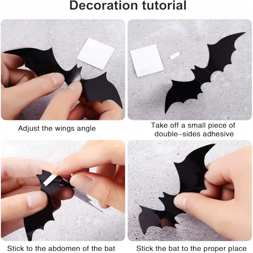 Partyreal 60Pcs Bats Halloween Decorations Party Supplies, Realistic PVC 3D Black Bat Stickers for Spooky Home Decor, DIY Wall Window Decal for Bathroom & Indoor Use (4 Sizes) - Image 4