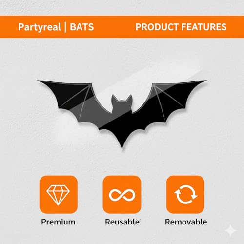 Partyreal 60Pcs Bats Halloween Decorations Party Supplies, Realistic PVC 3D Black Bat Stickers for Spooky Home Decor, DIY Wall Window Decal for Bathroom & Indoor Use (4 Sizes) - Image 3
