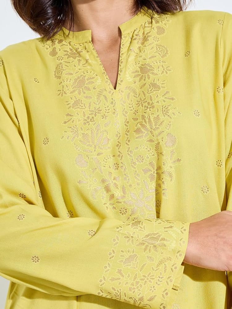 Styli Amirah Green Foil Print Long Sleeves Jalabiya,Green,S - Image 2