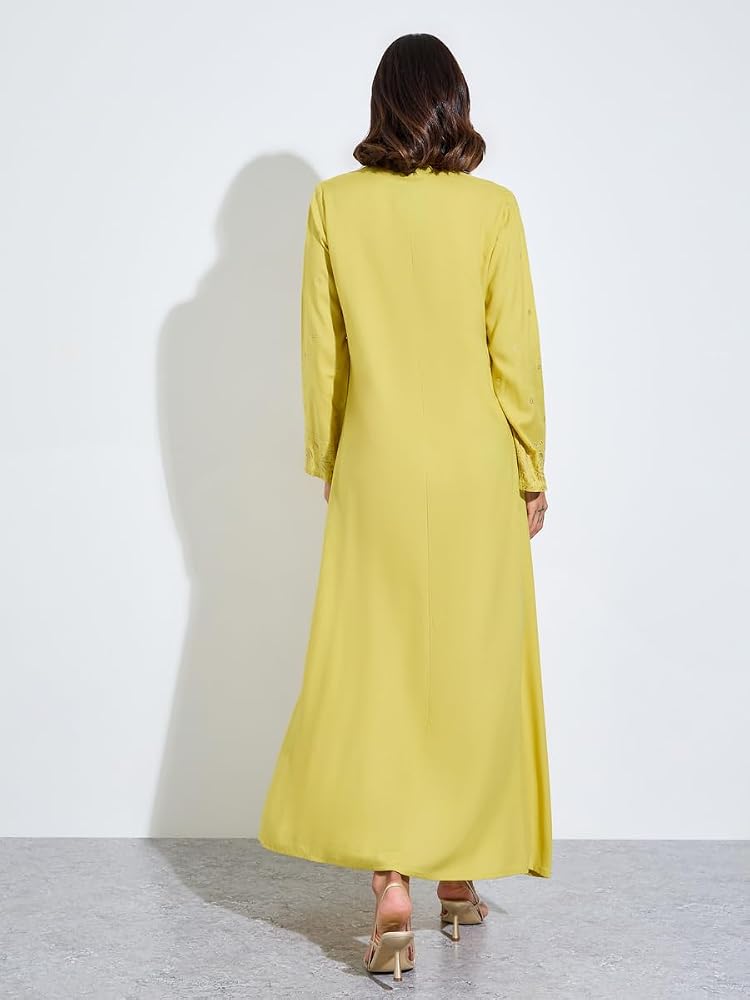 Styli Amirah Green Foil Print Long Sleeves Jalabiya,Green,S - Image 3
