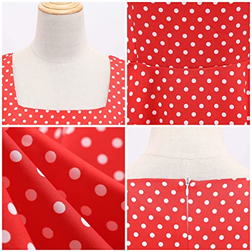 IKADEX Women Vintage 50s Dress Square Neck A-line Polka Dot Rockabilly Swing Evening Party Cocktail Dresses Red L - Image 5