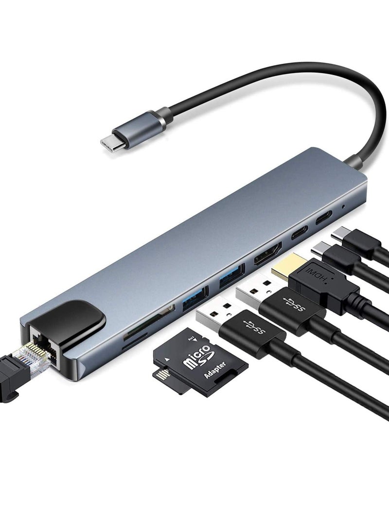 ELTRAZONE USB-C 8-in-1 Multiport Hub Adapter – 4K HDMI, Gigabit Ethernet, and PD Charging for Enhanced Connectivity - Image 1