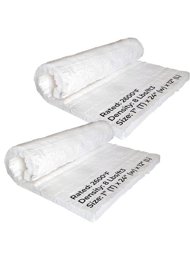 SIMOND STORE 2 Pcs Ceramic Fiber Insulation Blanket, 8# Density 2600F, 1" X 12" X 24", Fireproof Insulation for Pizza Oven, Forge, Foundry, Furnace, Wall, Fireplace & Dishwasher - Image 1