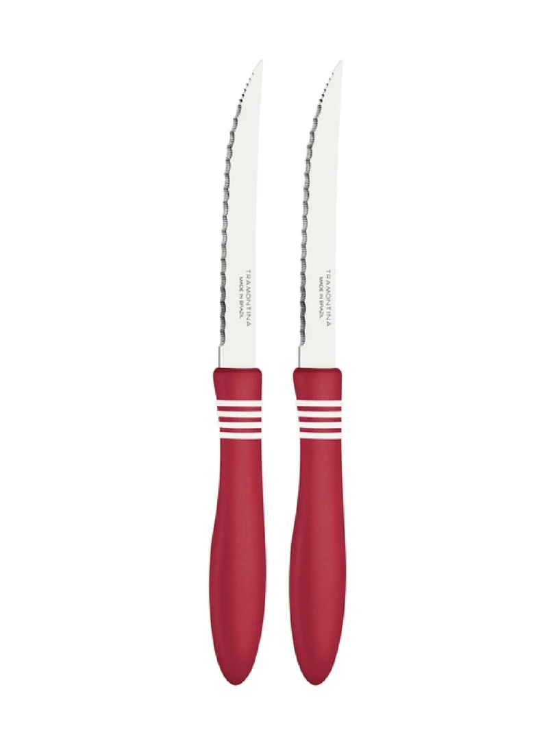 TRAMONTINA Tramontina Cor&Cor 2 Pieces Steak Knife Set with Stainless Steel Blade and Red Polypropylene Handle